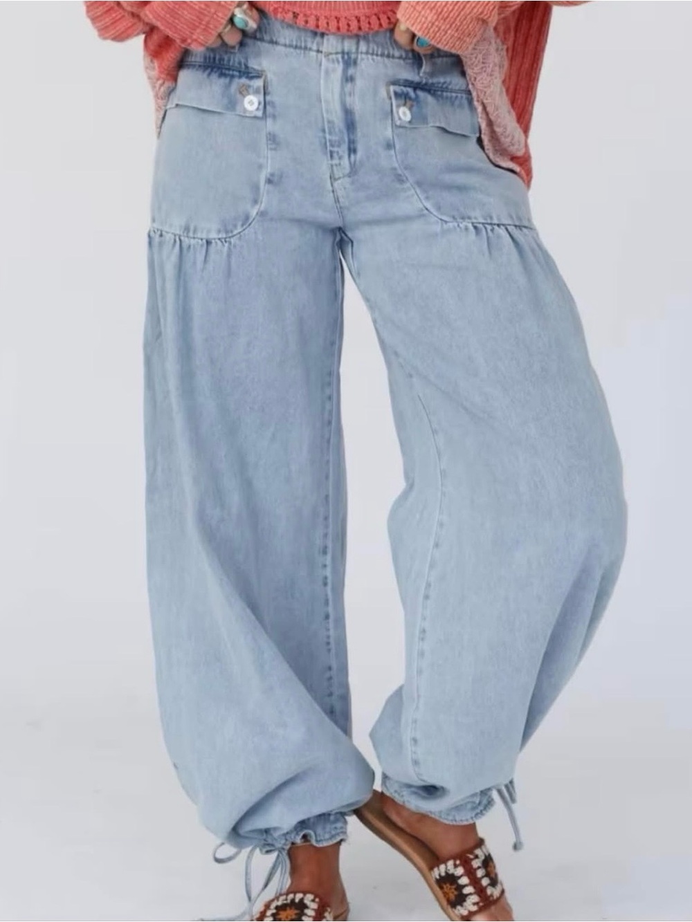 Bibi Balloon leg Pant Cinch Ankle Women’s S Oversized Boho Trendy Slouchy